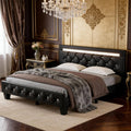 Queen Size Bed Frame With Led Light And Charging Station Platform Bed With Handcrafted Crystal Button Adjustable Headboard