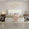 Queen Size Bed Frame With Led Light And Storage Drawers Pu Upholstered Bed Frame With Adjustable Headboard Charging Station