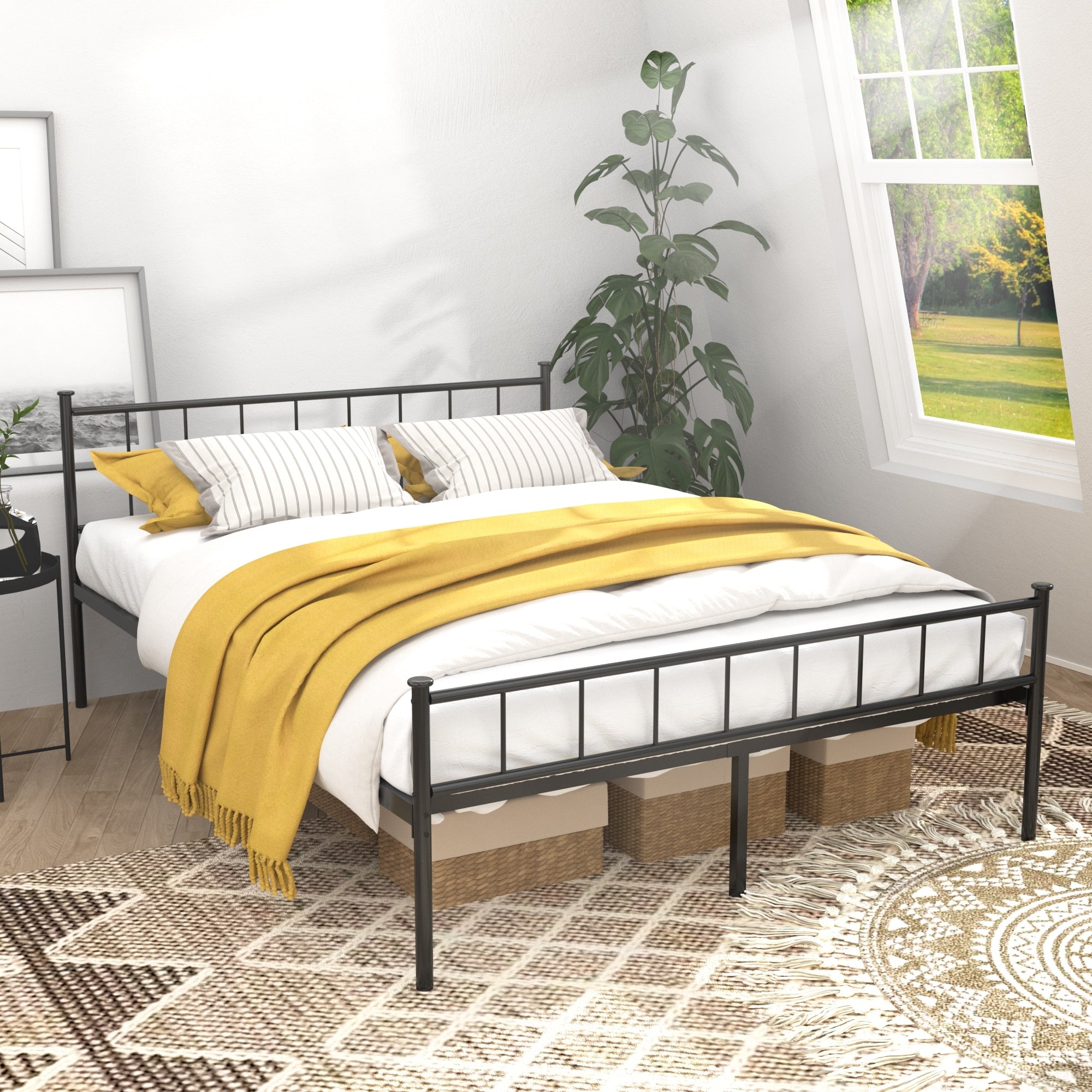 Queen Size Bed Frame Headboard And Footboard Structurally Stable Under Bed Storage No Box Spring Needed