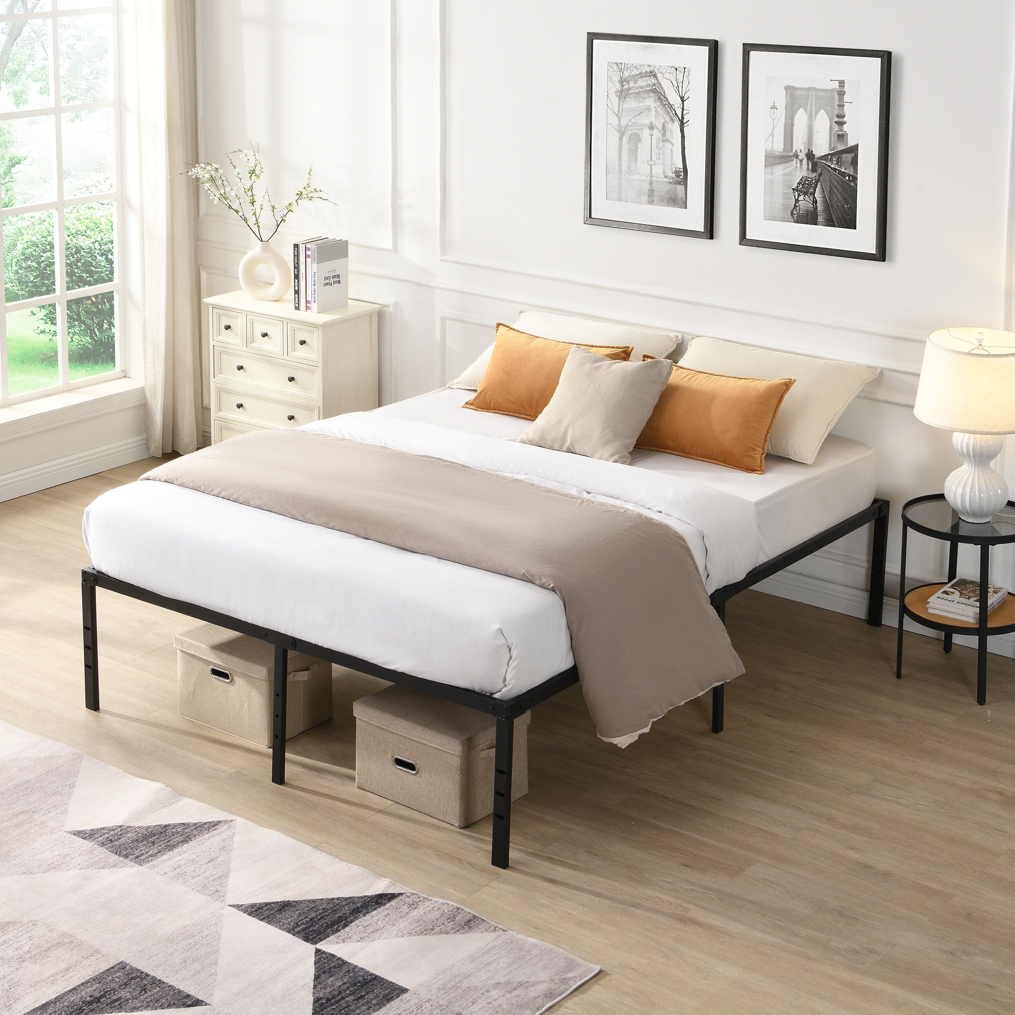Queen Size Bed Frame Heavy Duty Metal Bed Frame Quick Easy Assembly No Noise Black