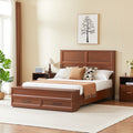 Queen Size Bed With 3D Geometric Headboard Storage Bench 4 Drawer Storage Modern Bedroom Furniture