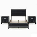 Queen Size Bedroom Set Black Finish 3 Piece Set With Bed And Two Nightstands