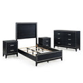Queen Size Bedroom Set Black Finish 4 Piece Set With Bed 2 Nightstands And Dresser