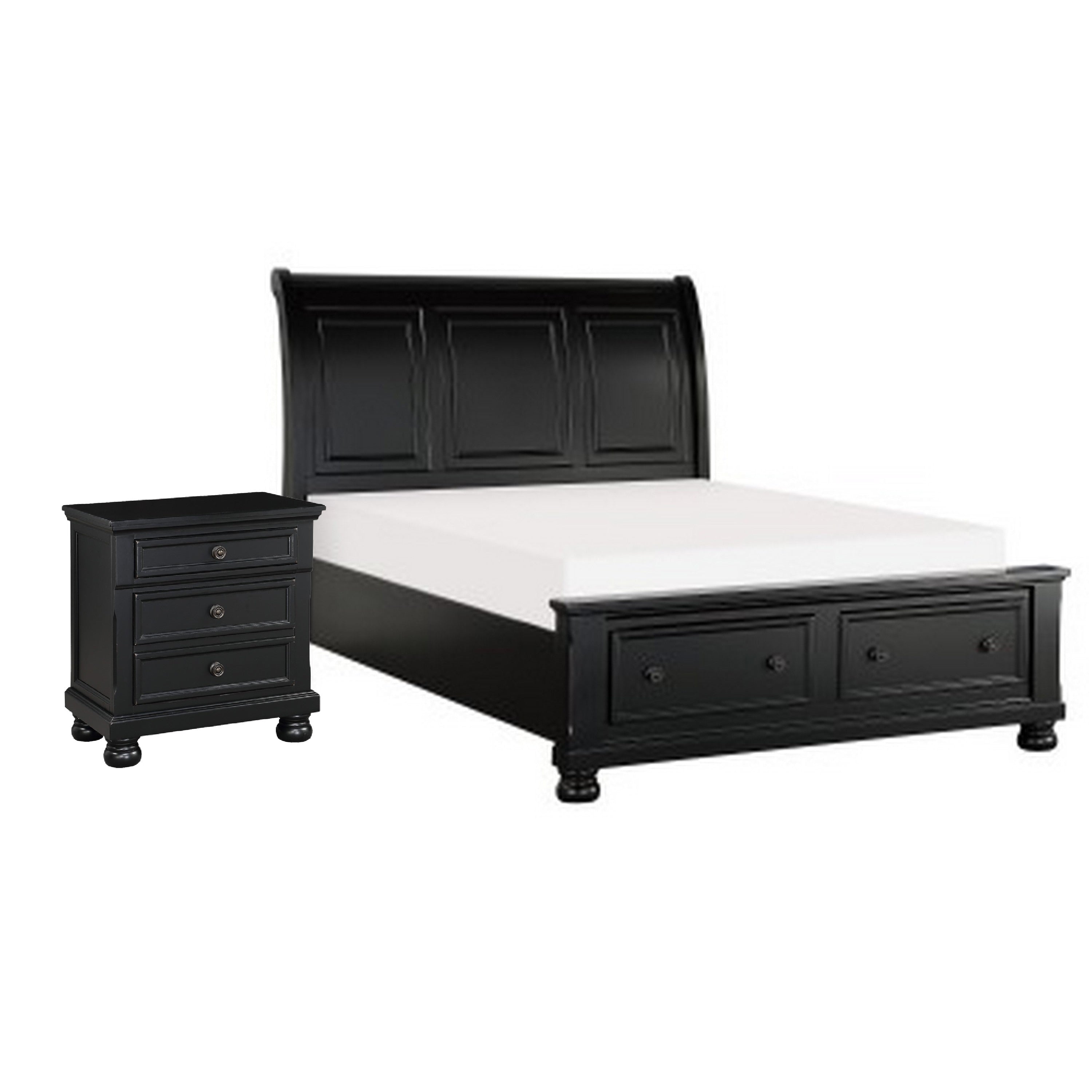 Queen Size Bedroom Set Black Finish Storage Bed With Drawers 2 Piece Set With Bed And Nightstand