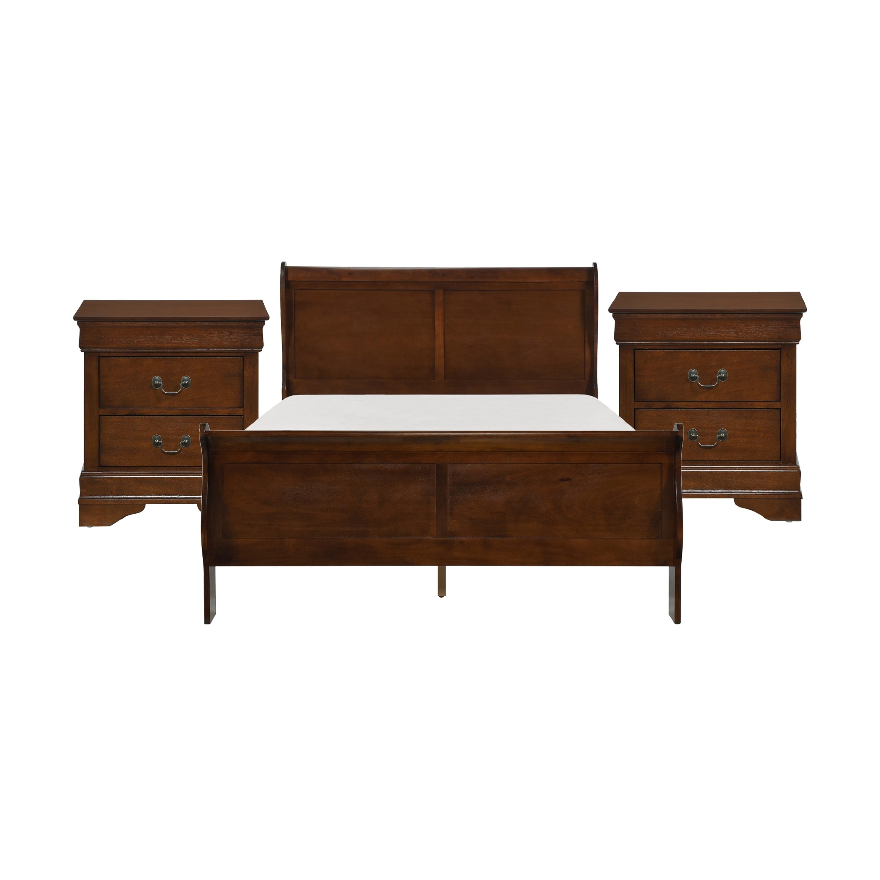 Queen Size Bedroom Set Brown Finish 3 Piece Set With Bed And Two Nightstands