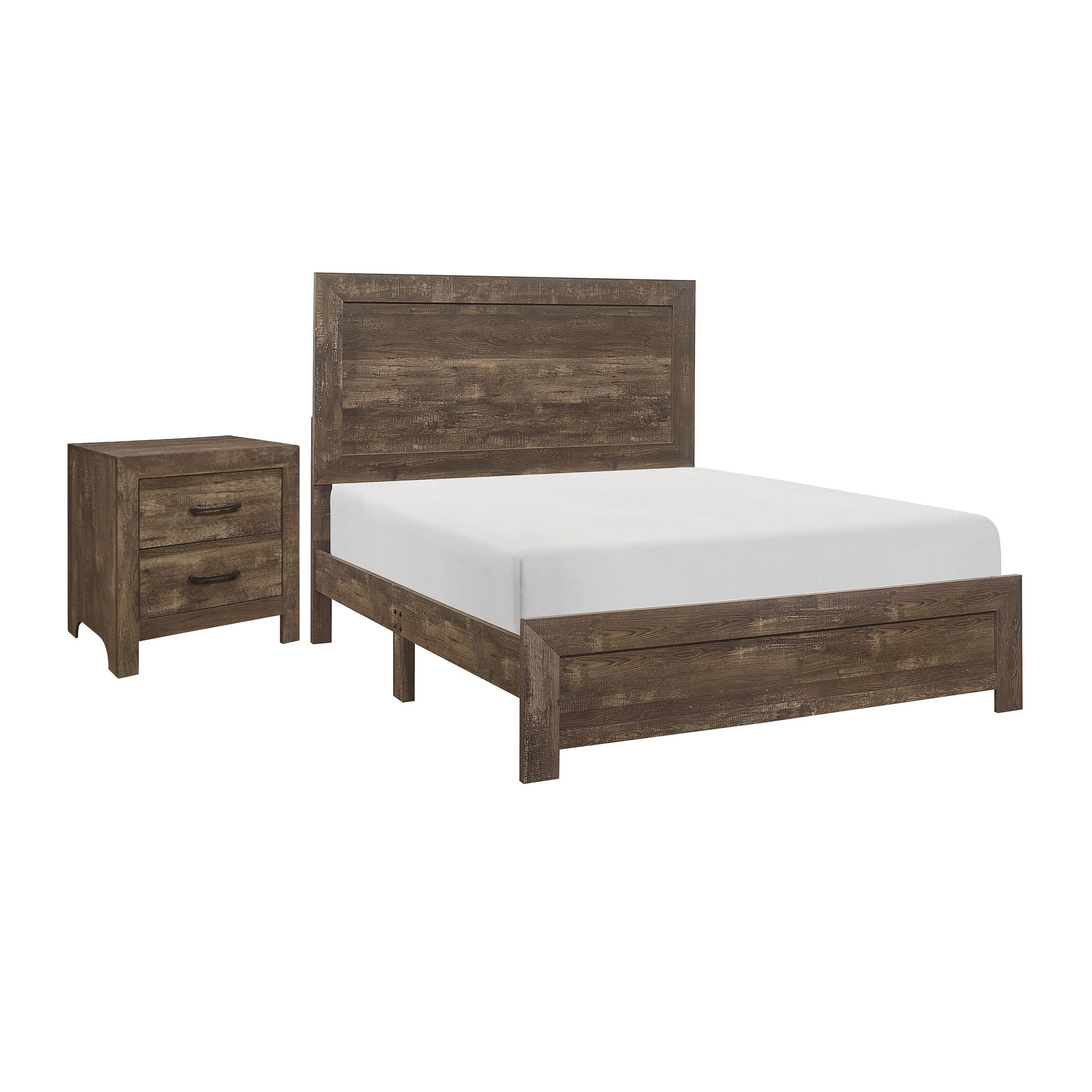 Queen Size Bedroom Set Brown Finish Panel Design 2 Piece Set With Bed And Nightstand