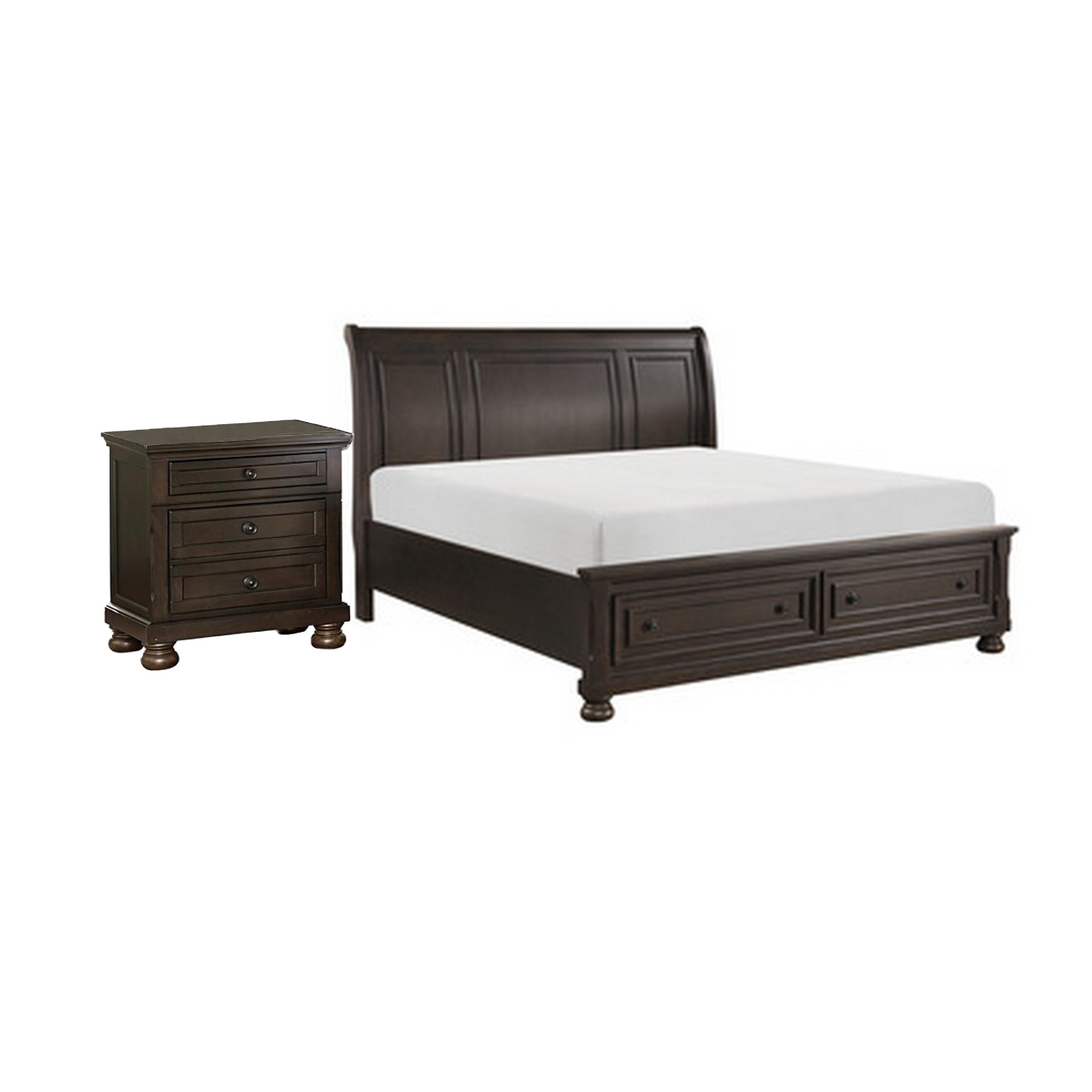 Queen Size Bedroom Set Brown Finish Storage Bed With Drawers 2 Piece Set With Bed And Nightstand