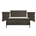 Queen Size Bedroom Set Gray Finish 3 Piece Set With Bed And Two Nightstands