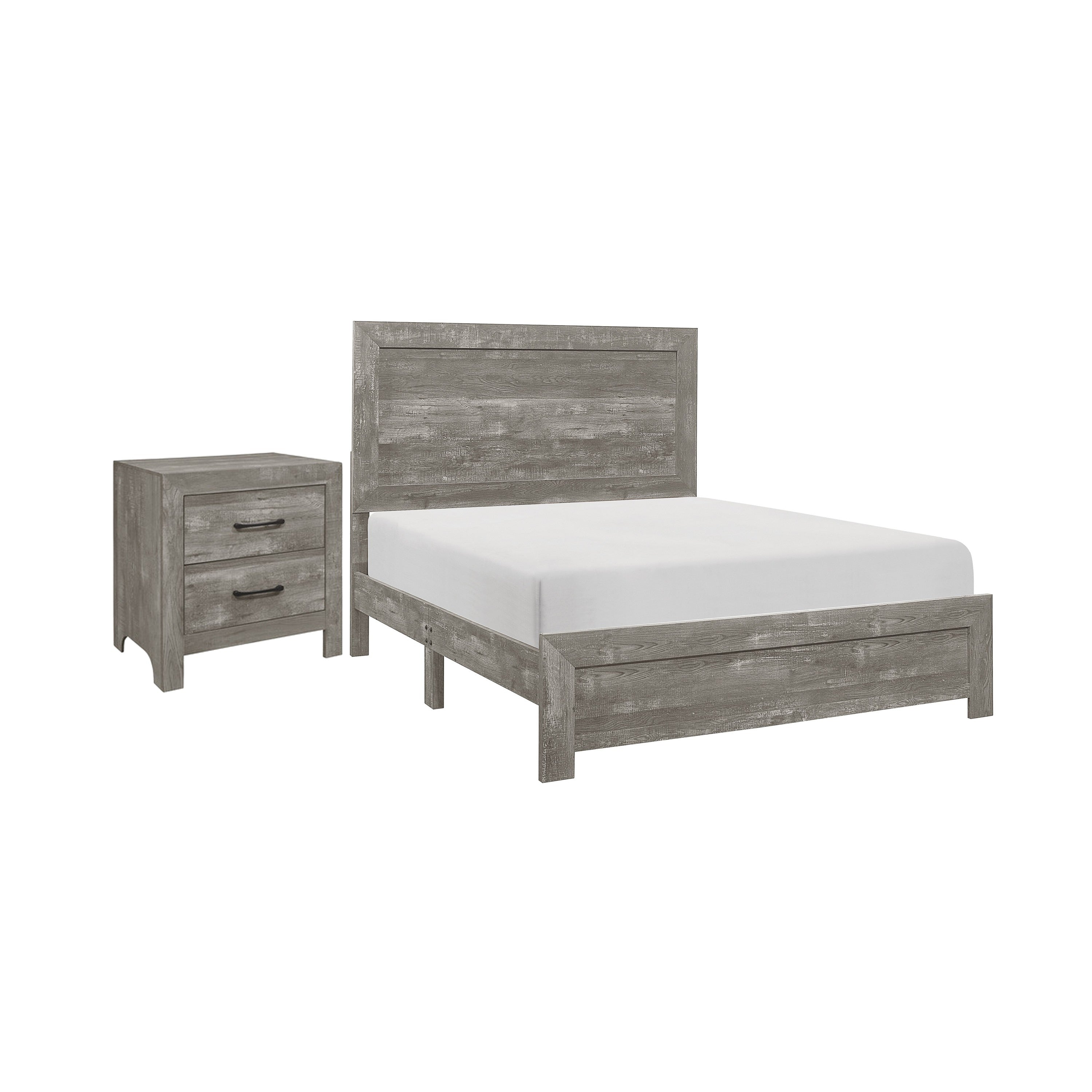 Queen Size Bedroom Set Gray Finish Panel Headboard 2 Piece Set With Bed And Nightstand