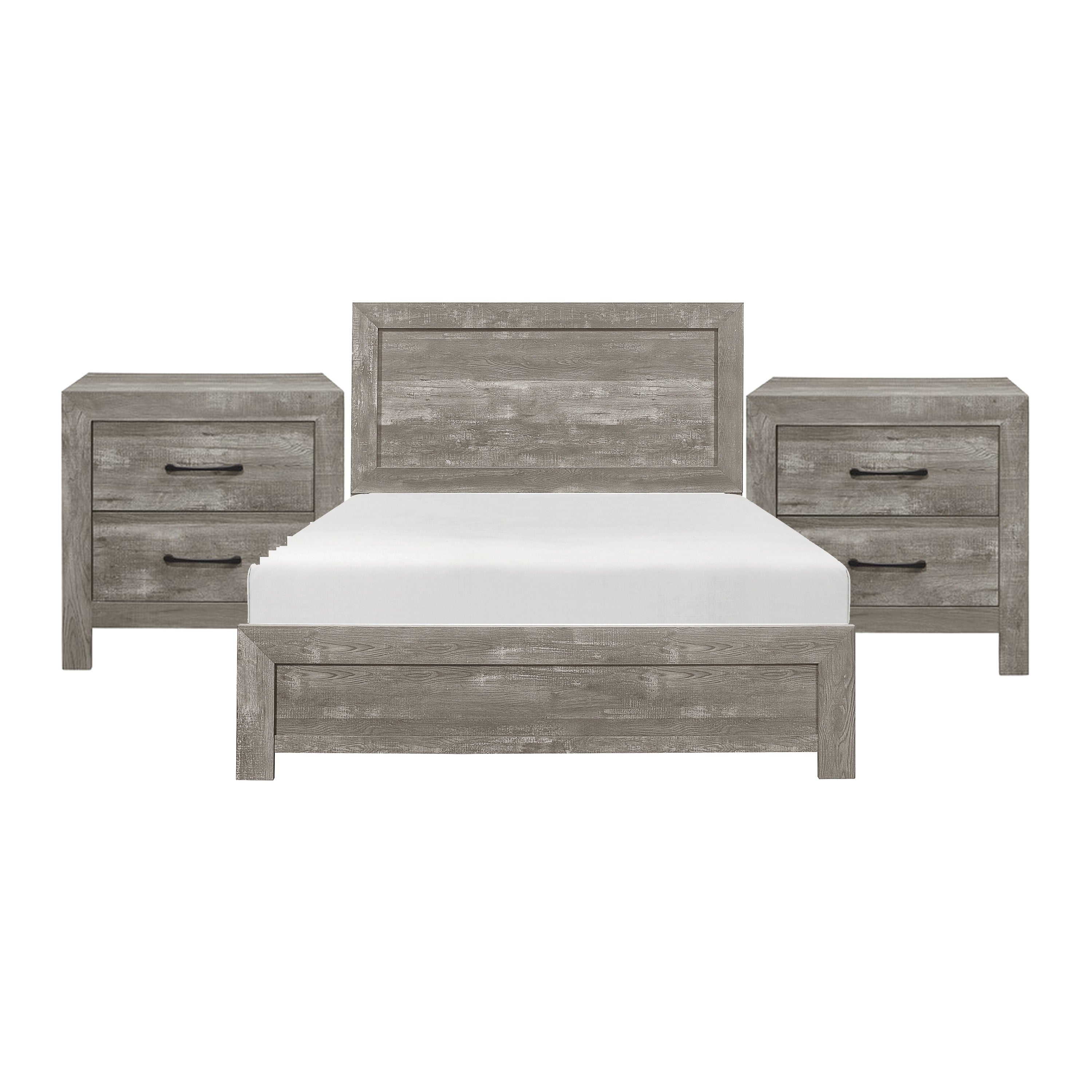 Queen Size Bedroom Set Gray Finish Panel Headboard 3 Piece Set With Bed And Nightstand