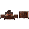 Queen Size Bedroom Set Traditional Carved Wood Design Brown Finish 4 Piece Set With Bed Nightstands And Dresser
