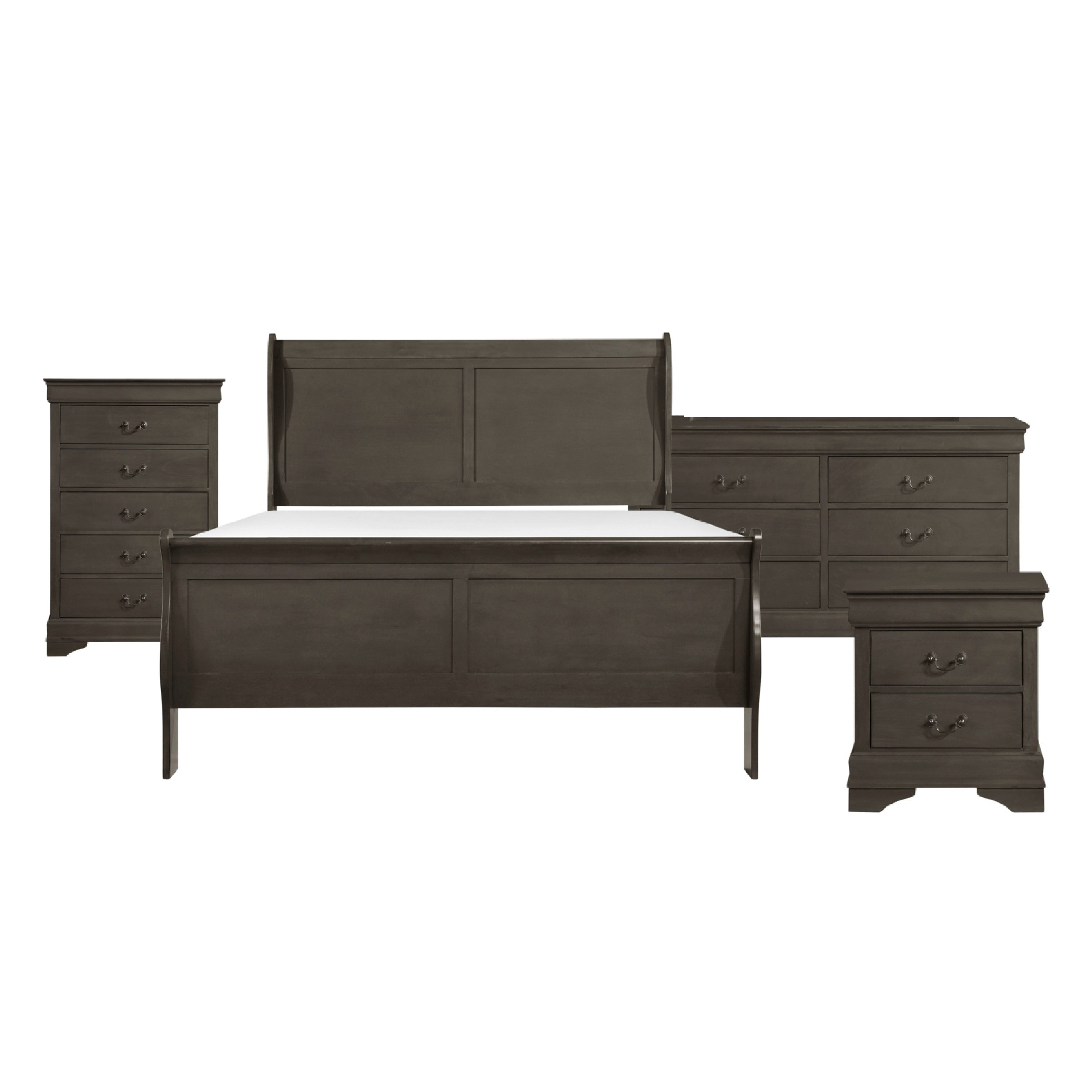 Queen Size Bedroom Set Traditional Carved Wood Design Gray Finish 4 Piece Set With Bed Nightstands And Dresser