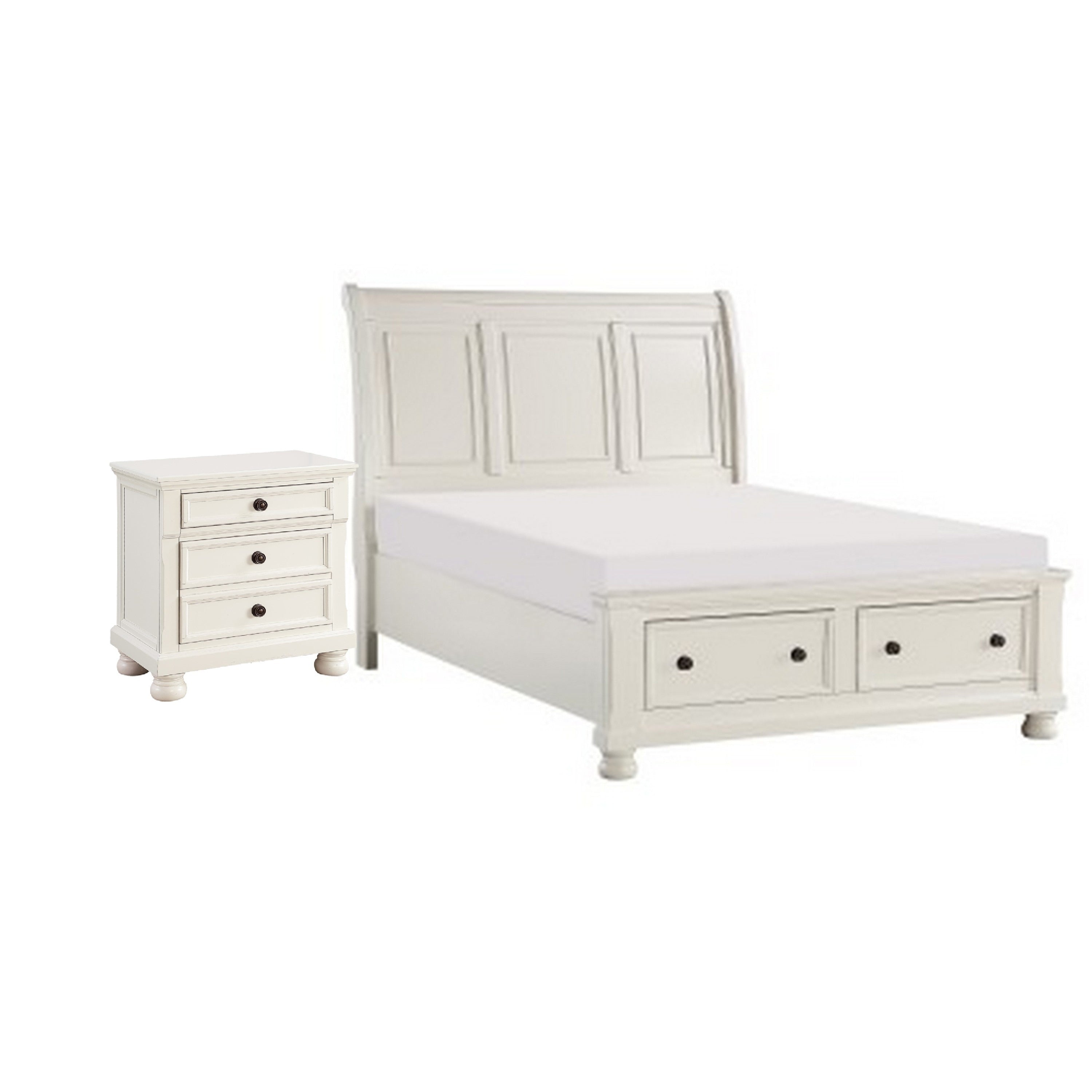 Queen Size Bedroom Set White Finish Storage Bed With Drawers 2 Piece Set With Bed And Nightstand