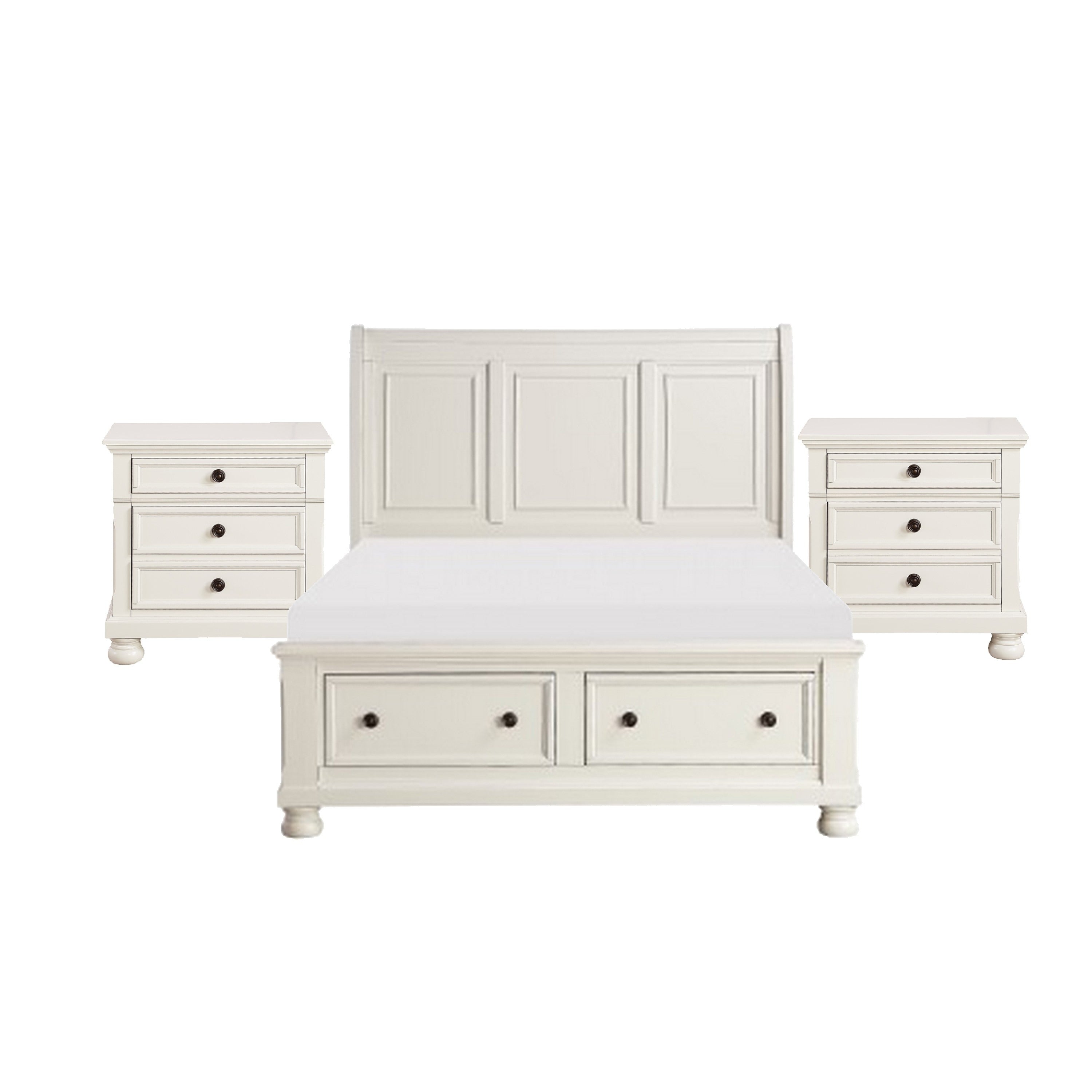 Queen Size Bedroom Set White Finish Storage Bed With Drawers 3 Piece Set With Bed And Two Nightstands