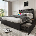 Queen Size Black Platform Bed Frame With Ergonomic Headboard Outlets