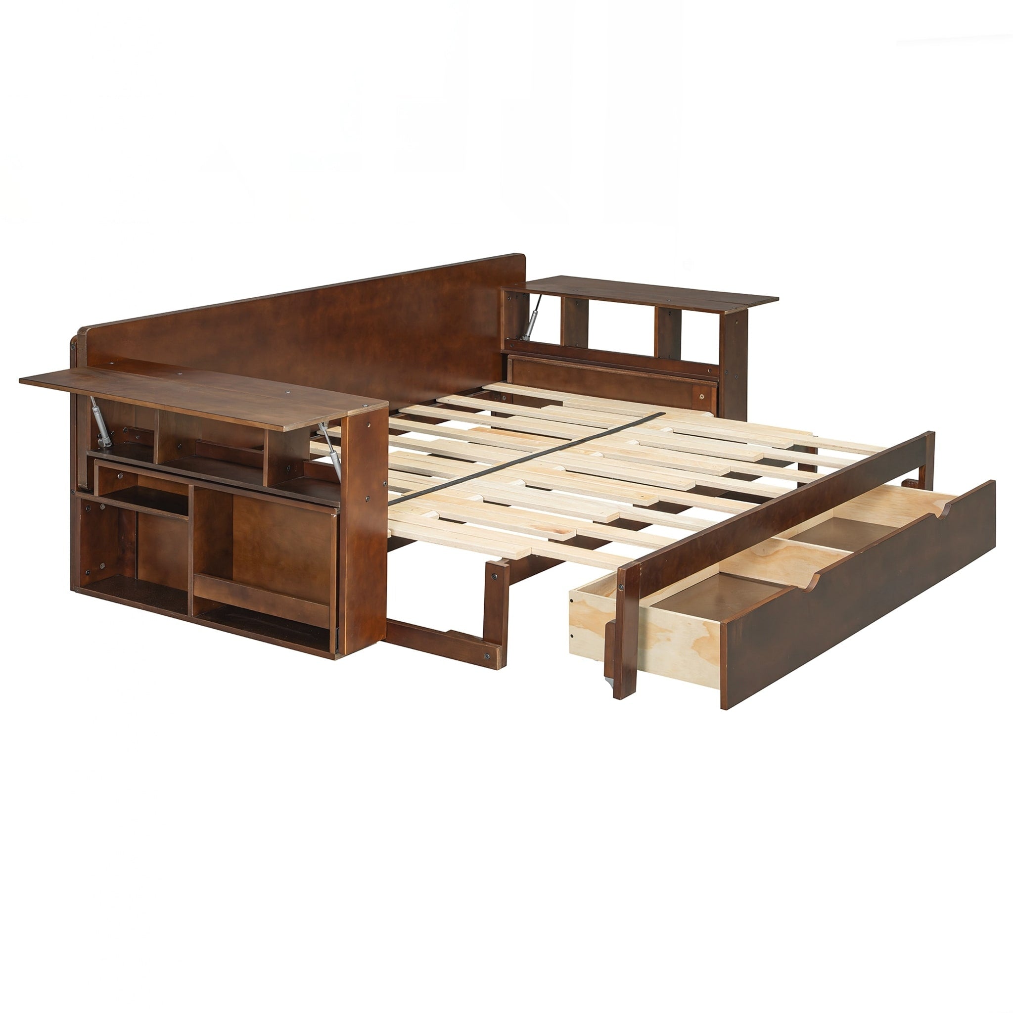 Queen Size Daybed With Removable Desk Storage Drawers Hydraulic Side Table