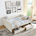 Queen Size Daybed With Trundle Upholstered Tufted Sofa Bed With Two Drawers Velvet Fabric