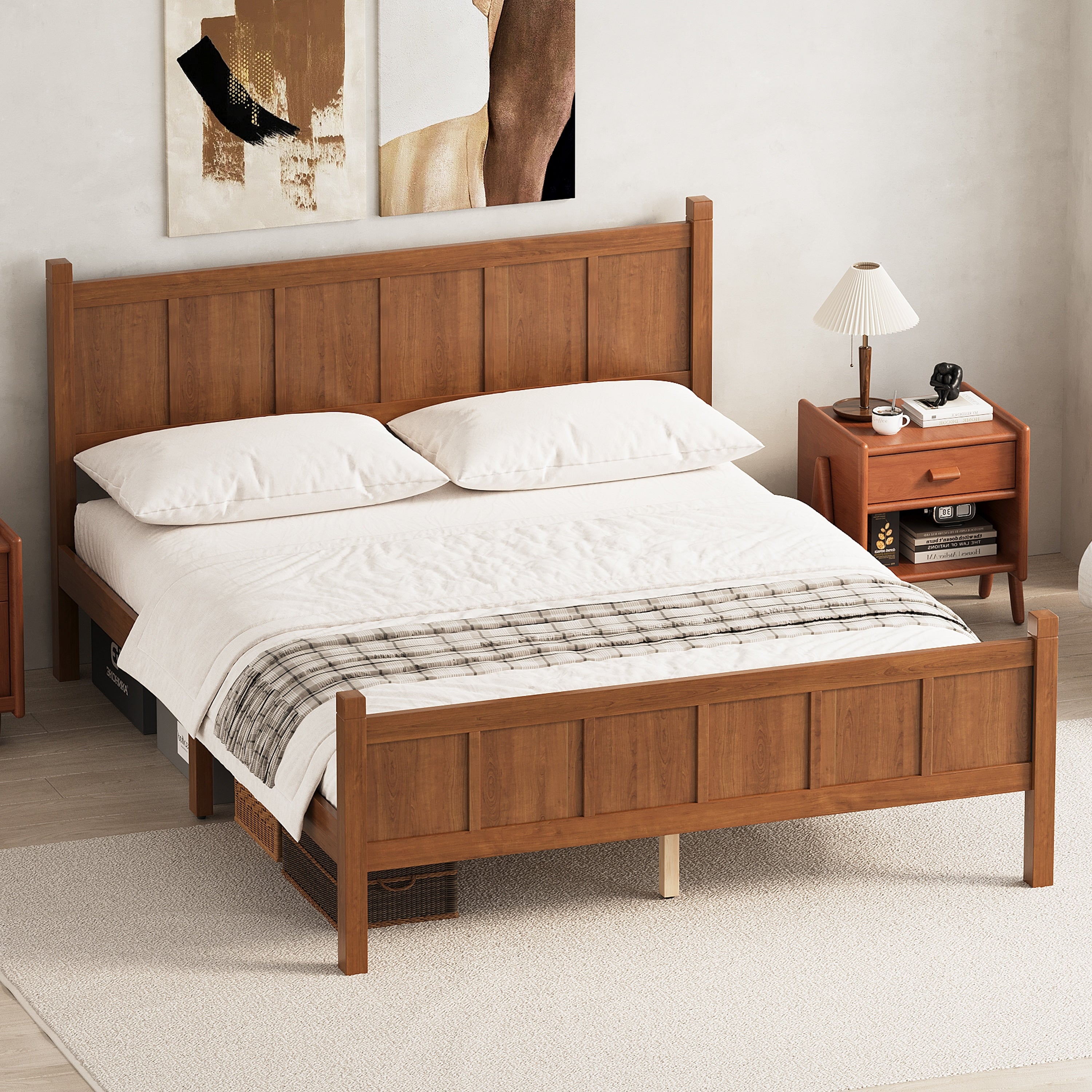 Queen Size Flat Panel Bed Platform Bed With Headboard Footboard