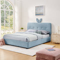 Queen Size Kids Upholstered Bed With Oversized Headboard Led Light 4 Storage Drawers Boucle Fabric