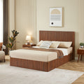 Queen Size Lift Up Storage Bed Frame Wooden Corrugated Curved Lines Hydraulic Storage No Box Spring Needed Walnut