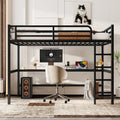 Queen Size Loft Bed With Power Outlet Led Lights Metal Frame Space Saving Loft Bed For Small Rooms
