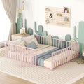 Queen Size Metal Floor Bed Frame With Fence And Door For Home Office