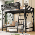 Queen Size Metal Loft Bed With Ladder And Storage Shelves High Loft Bed Frame For Kids And Teens
