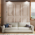 Queen Size Murphy Bed With Sofa And Led Lights Space Saving Design In Beige