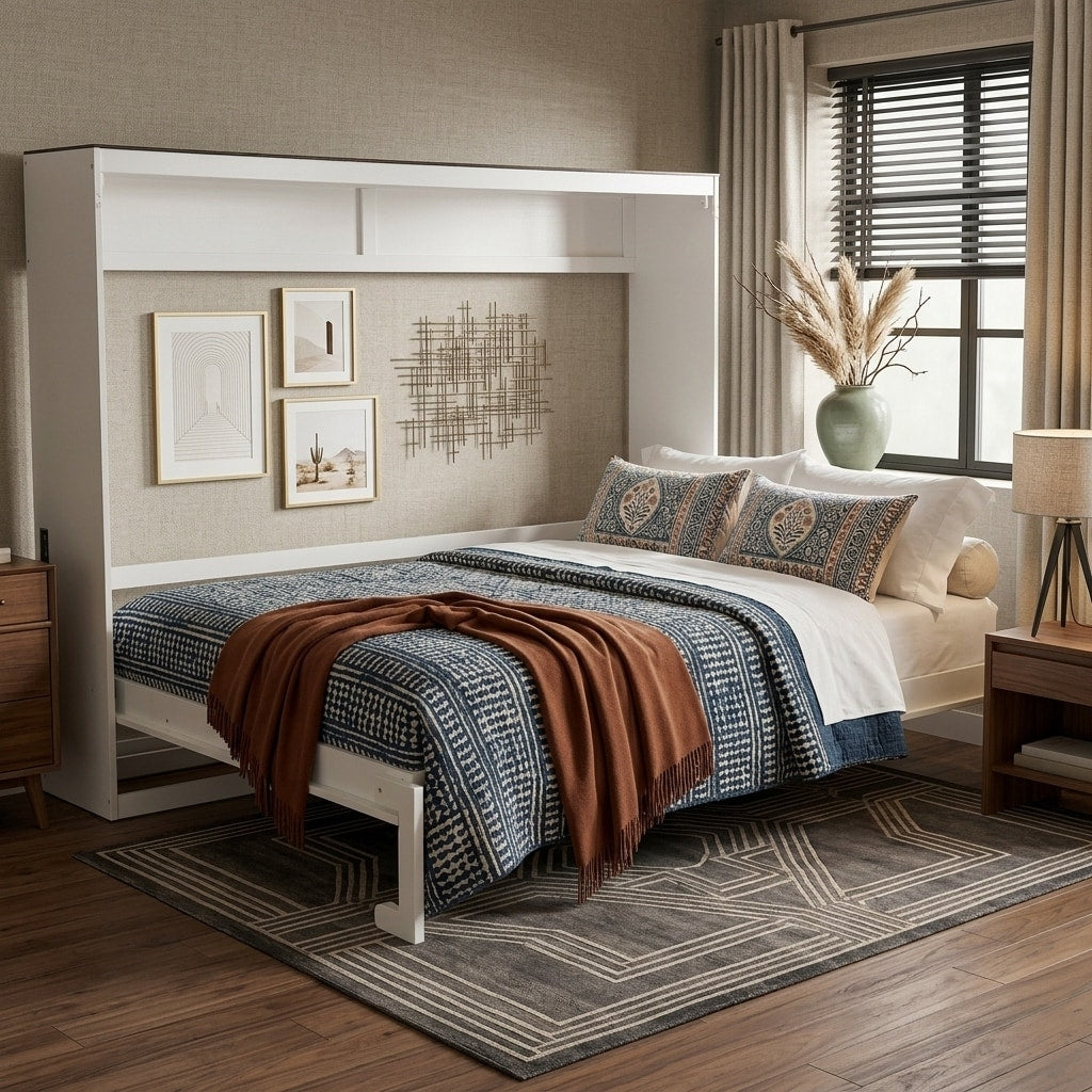 Queen Size Murphy Wall Bed With Built In Charging Station By Harper Bright Designs