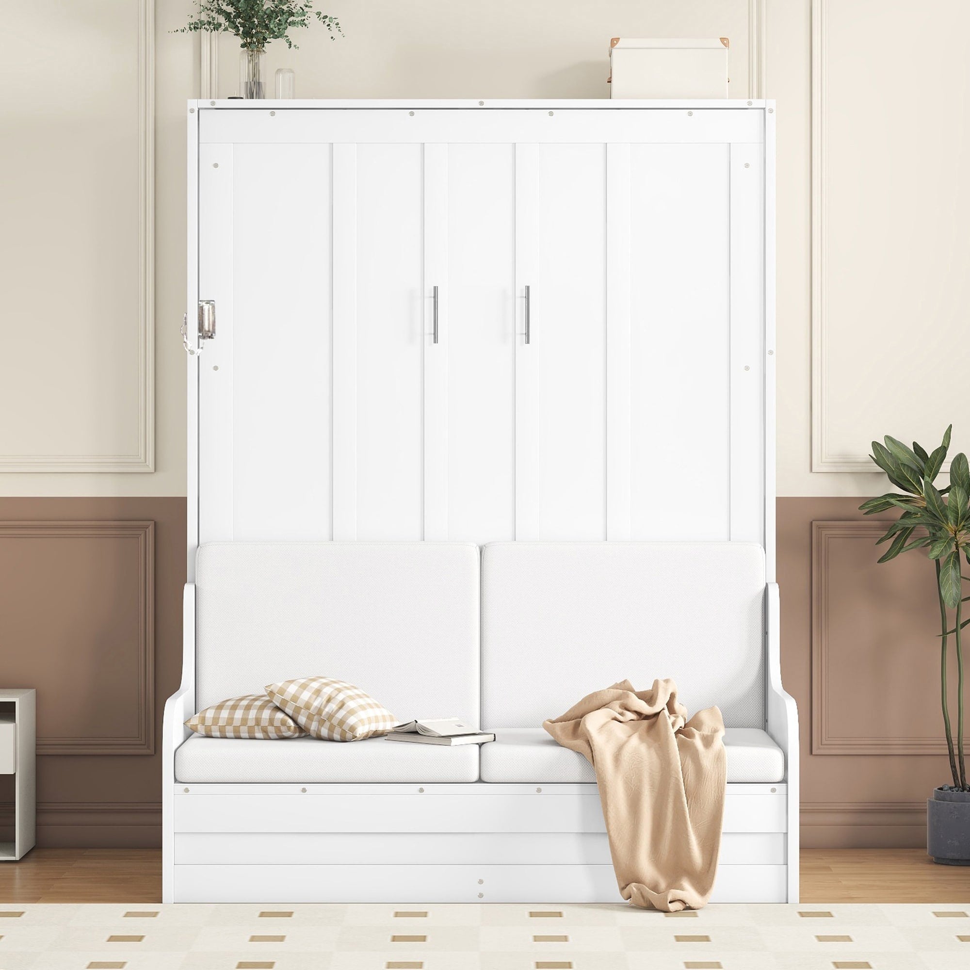 Queen Size Murphy Wall Bed With Foldable Cushion Space Saving Design