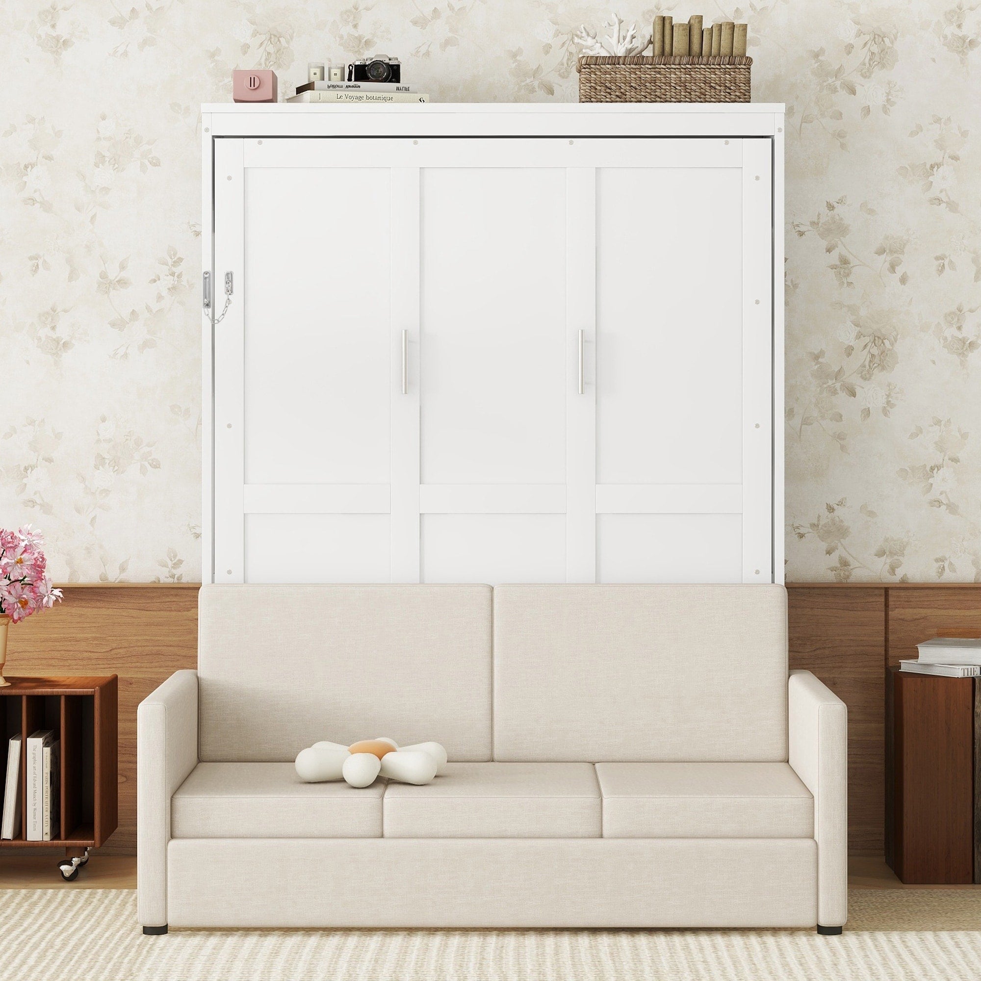 Queen Size Murphy Wall Bed With Integrated Cushion Hydraulic Folding System Space Optimization