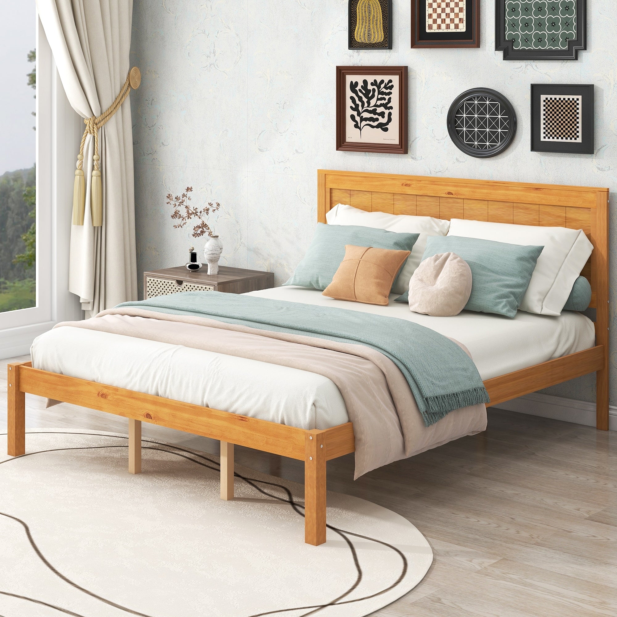Queen Size Platform Bed Frame With Headboard