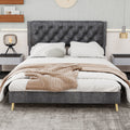 Queen Size Platform Bed Frame With Upholstered Headboard