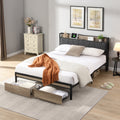 Queen Size Platform Bed Frame With Upholstery Storage Function Headboard And Usb With Drawers No Box Spring Needed