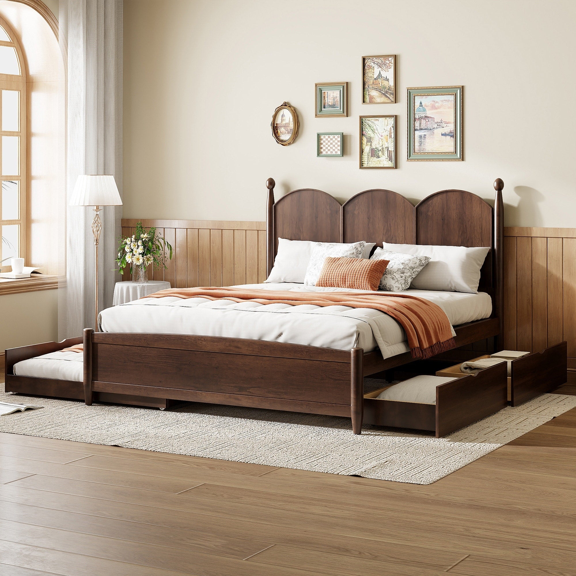 Queen Size Platform Bed With With 2 Big Drawers And Twin Xl Size Trundle