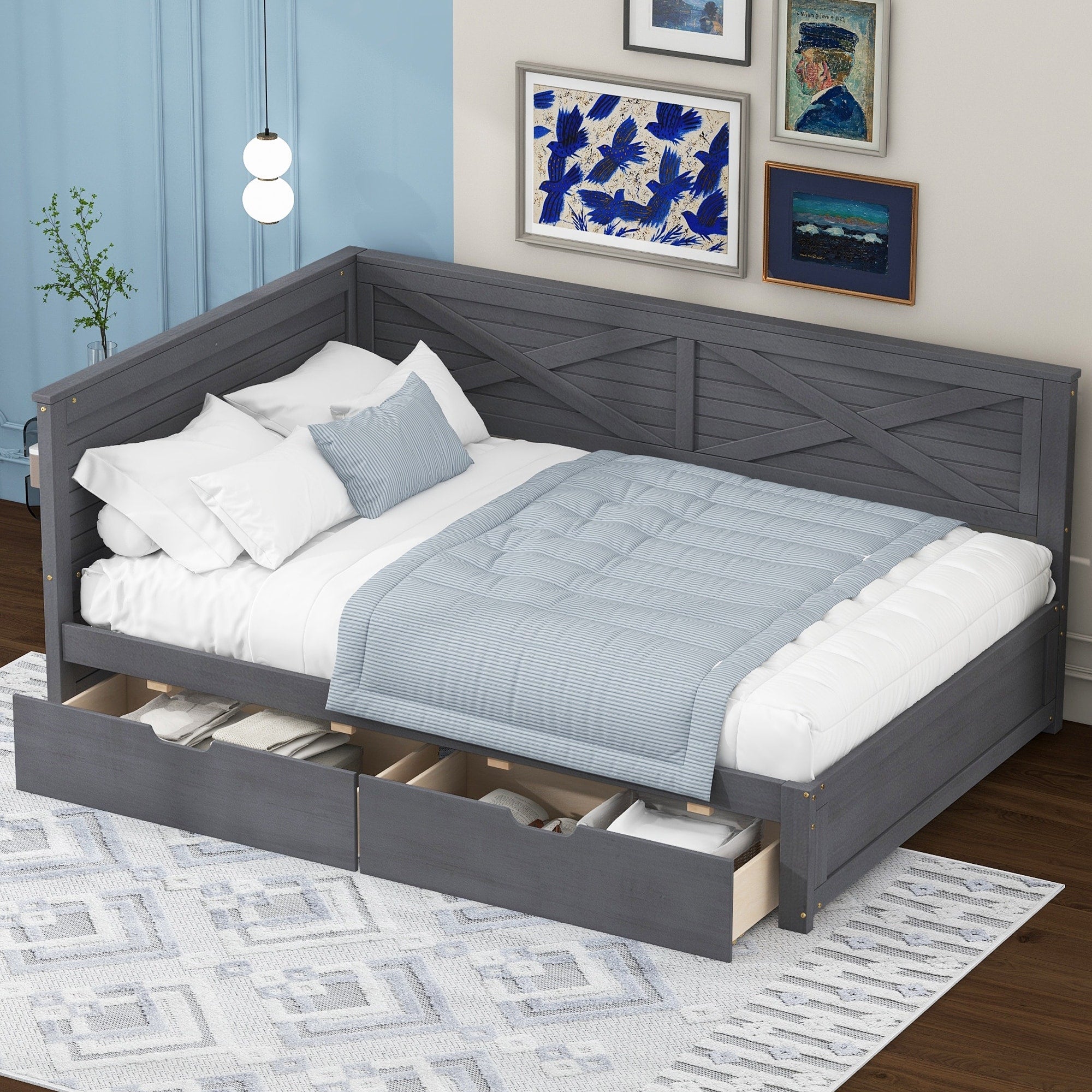 Queen Size Platform Bed With Boucle Fabric Soft Boucle Fabric Upholstered Platform Bed