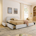 Queen Size Upholstered Bed Frame Modern Minimalist Style With Curved Headboard Wheeled Drawers
