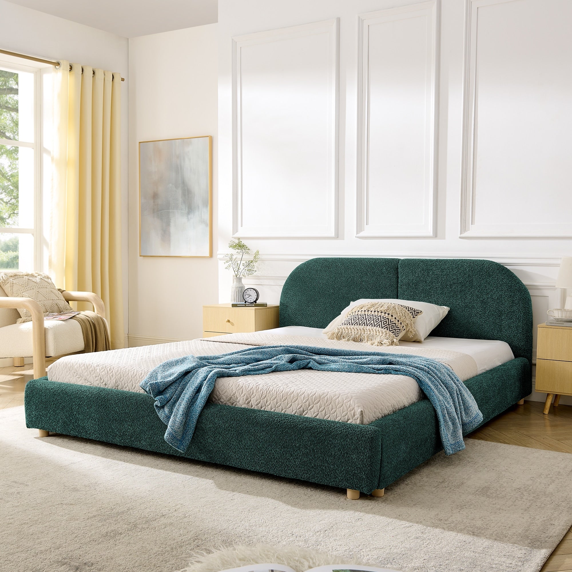 Queen Size Upholstered Bed Frame With Tall Headboard