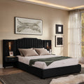 Queen Size Upholstered Bed Frame With Velvet Fabric Vertical Stripe Design With Buttons Around Platform Bed