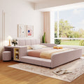 Queen Size Upholstered Grounded Bed Mother Child Bed With Bedside Desk And Little Round Stool Velvet