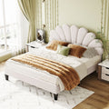 Queen Size Upholstered Platform Bed With Flower Pattern Velvet Headboard No Box Spring Required