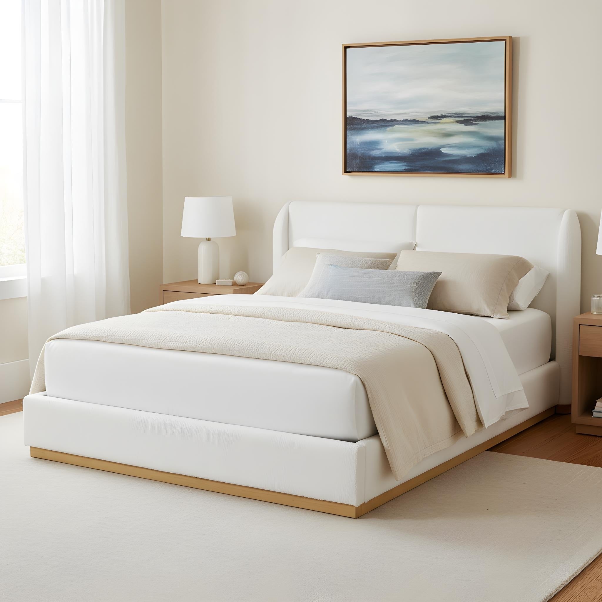 Queen Size Upholstered Platform Bed With Headboard For Bedroom