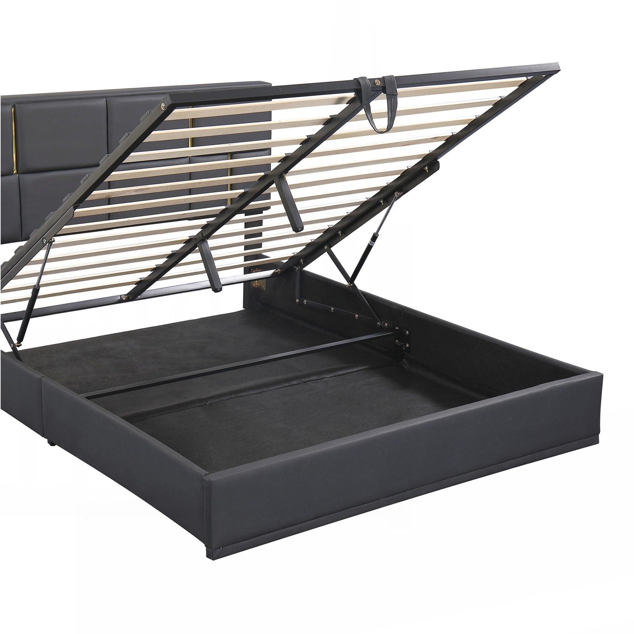 Queen Size Upholstered Platform Bed With Hydraulic Storage System