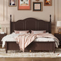 Queen Size Wood Platform Bed Frame Retro Style Platform Bed With Wooden Slat Support Dark Walnut