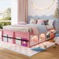 Queen Size Wooden Platform Bed With Bookshelf Display Cabinet Led Light And Drawer