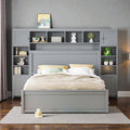 Queen Size Wooden Platform Bed With Storage Drawers Shelves And Built In Outlets All In One Headboard Bed