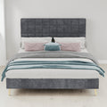 Queen Upholstered Bed Frame With Soft Headboard Velvet Platform Bed With Wood Legs Modern Design