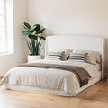 Queen Upholstered Platform Bed Frame With Wingback Headboard Linen Fabric Bed Low Profile Frame No Box Spring Needed
