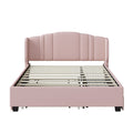 Queen Upholstered Platform Bed With Wingback Headboard Trundle And 2 Storage Drawers
