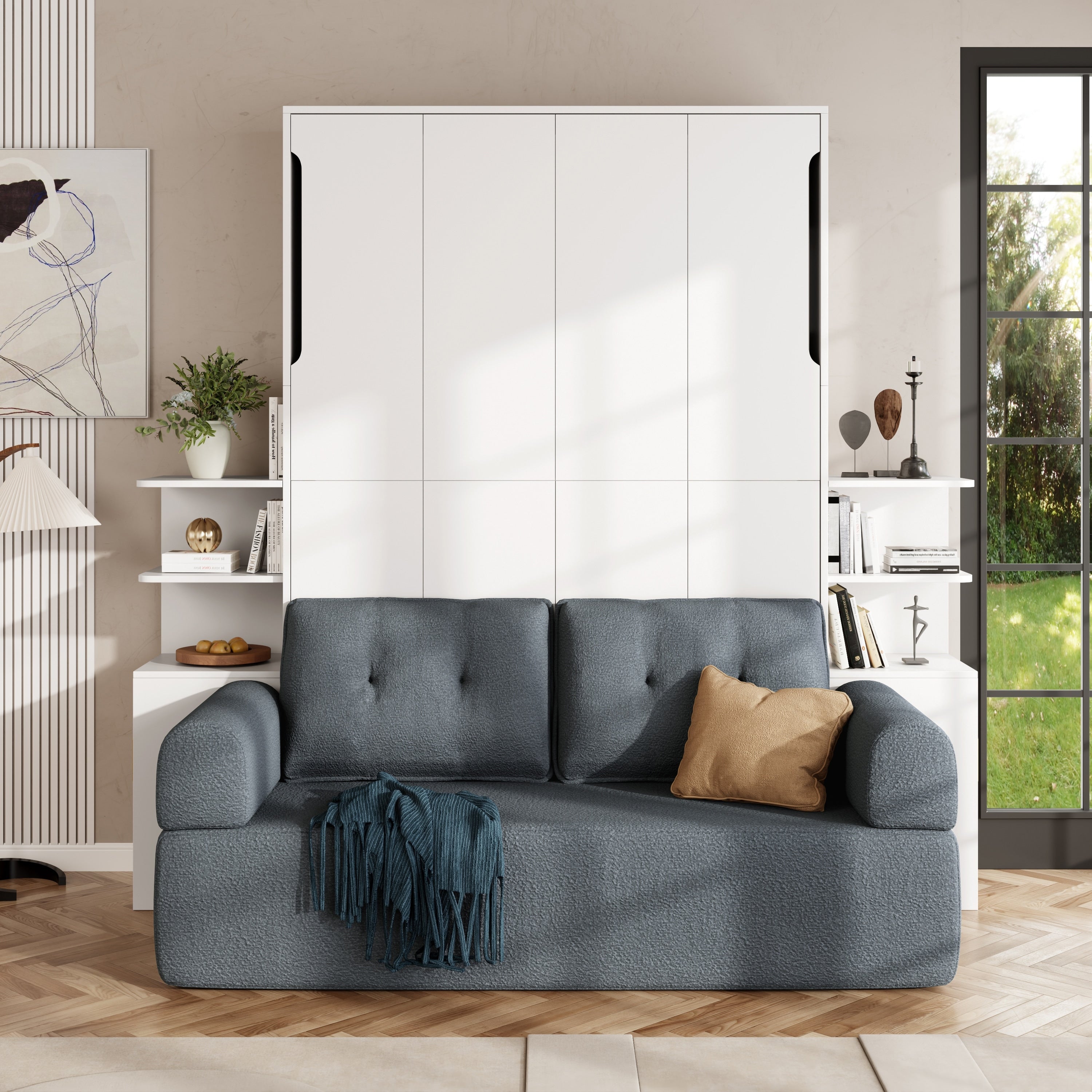 Queen Wall Murphy Bed With Sofa Storage Cabinets Home Office Guest Room